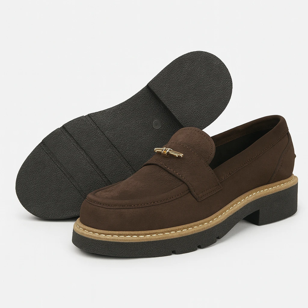 Kadın Kahverengi Hakiki Süet Deri Ortapedik Loafer Ayakkabı 