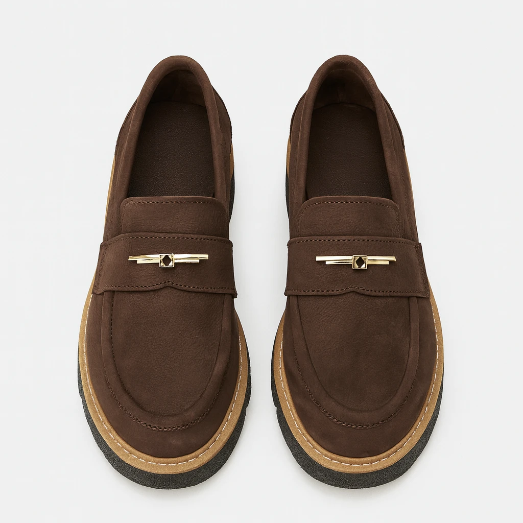 Kadın Kahverengi Hakiki Süet Deri Ortapedik Loafer Ayakkabı 