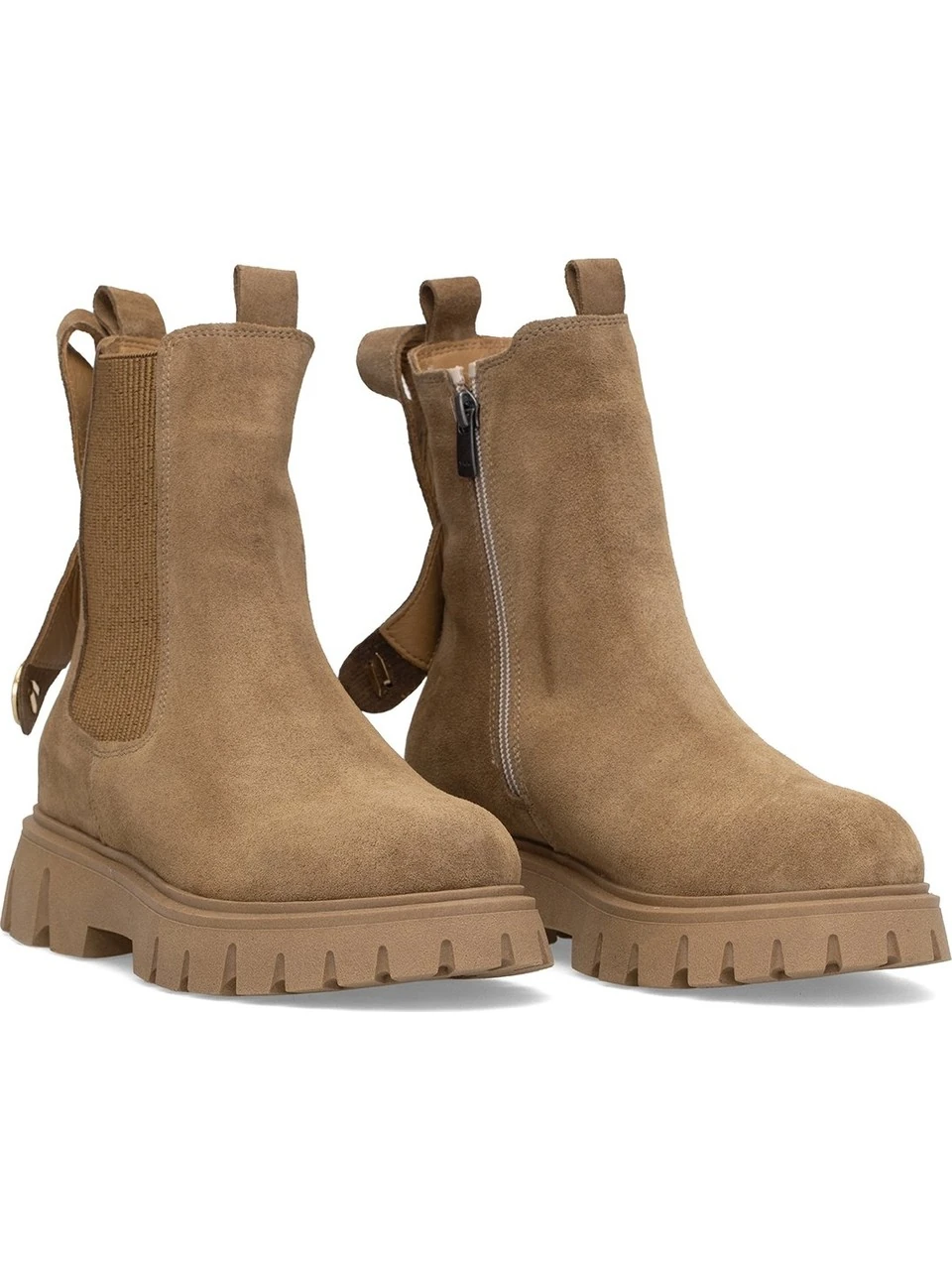 Kadın Hakiki Süet Deri Chelsea Bot Camel