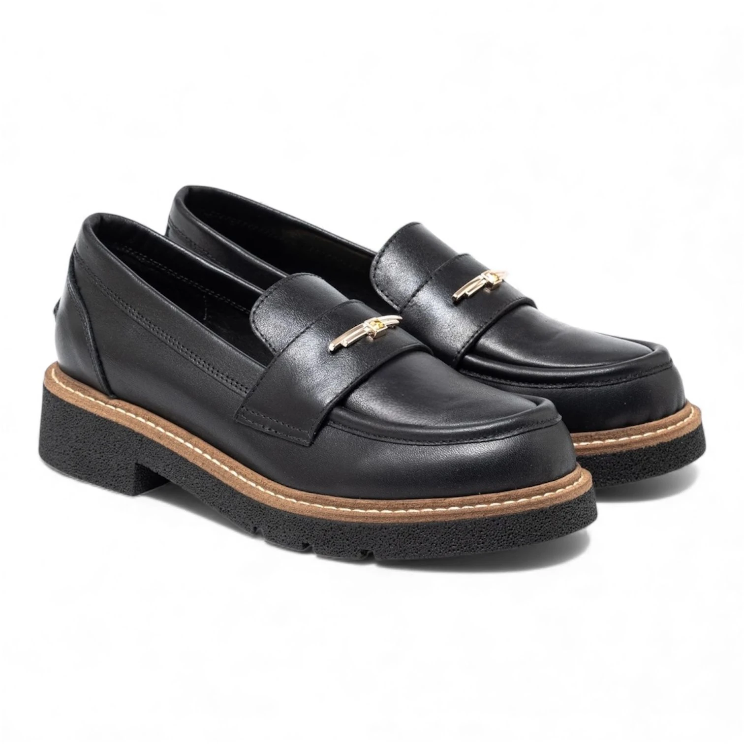 Kadın Siyah Hakiki Deri Ortapedik Loafer Ayakkabı 