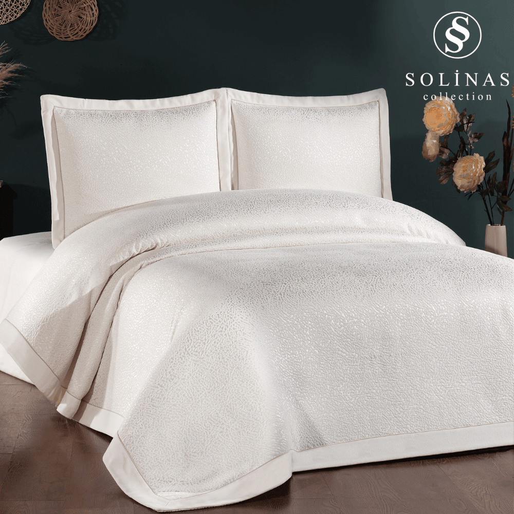 Solinas Collection Bellamira Krem Kenarı Biyeli Çift Kişilik Yatak Örtüsü