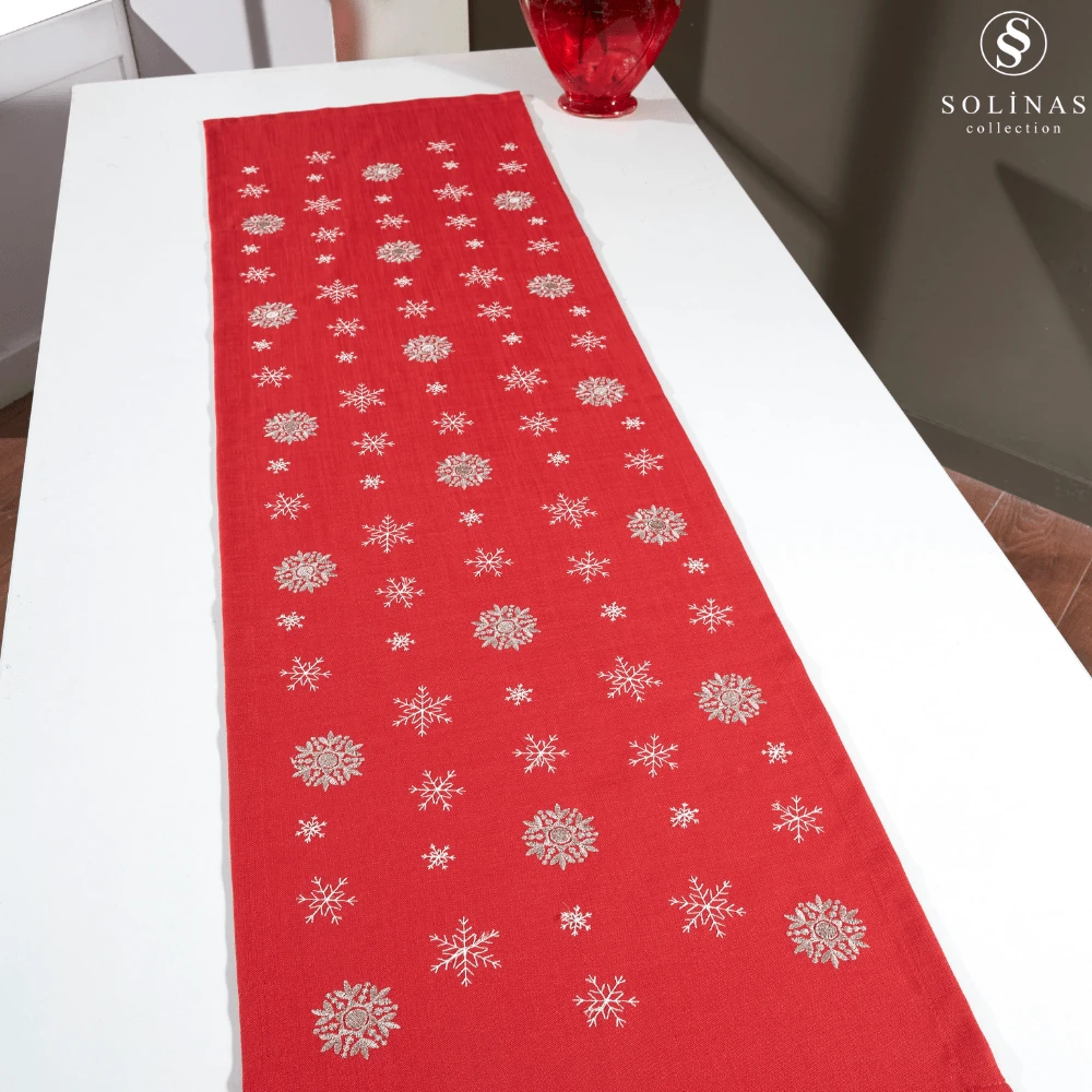 Solinas Collection Mila Gardenya Kumaş Kırmızı Nakışlı Runner