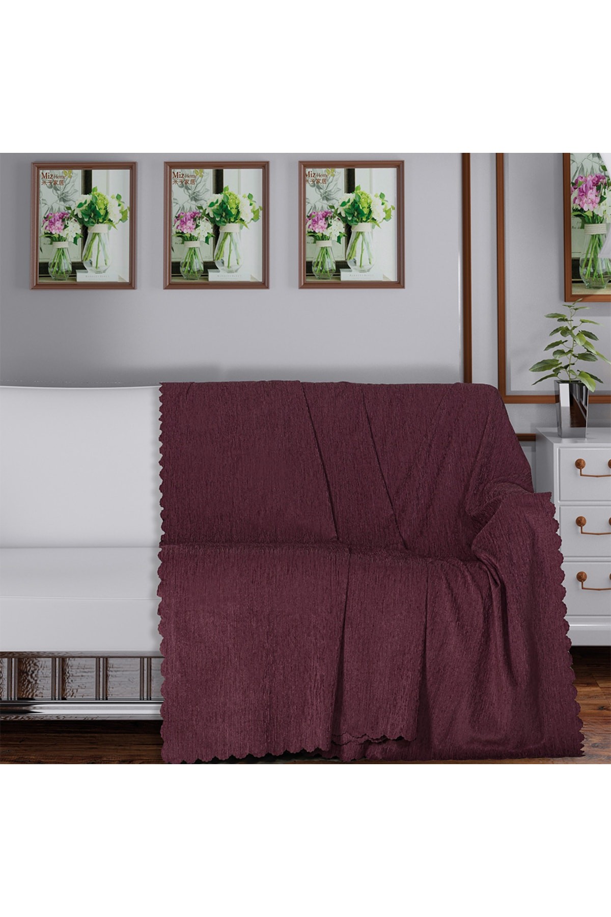 Chenille Sofa Cover - Plum