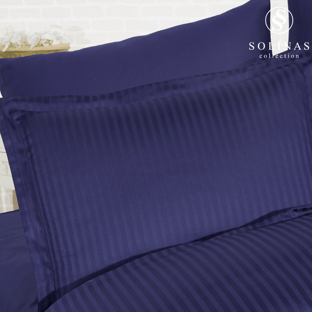 Solinas Collection Noctra Çizgili Lacivert %100 Pamuk Saten Çift Kişilik Nevresim Takımı
