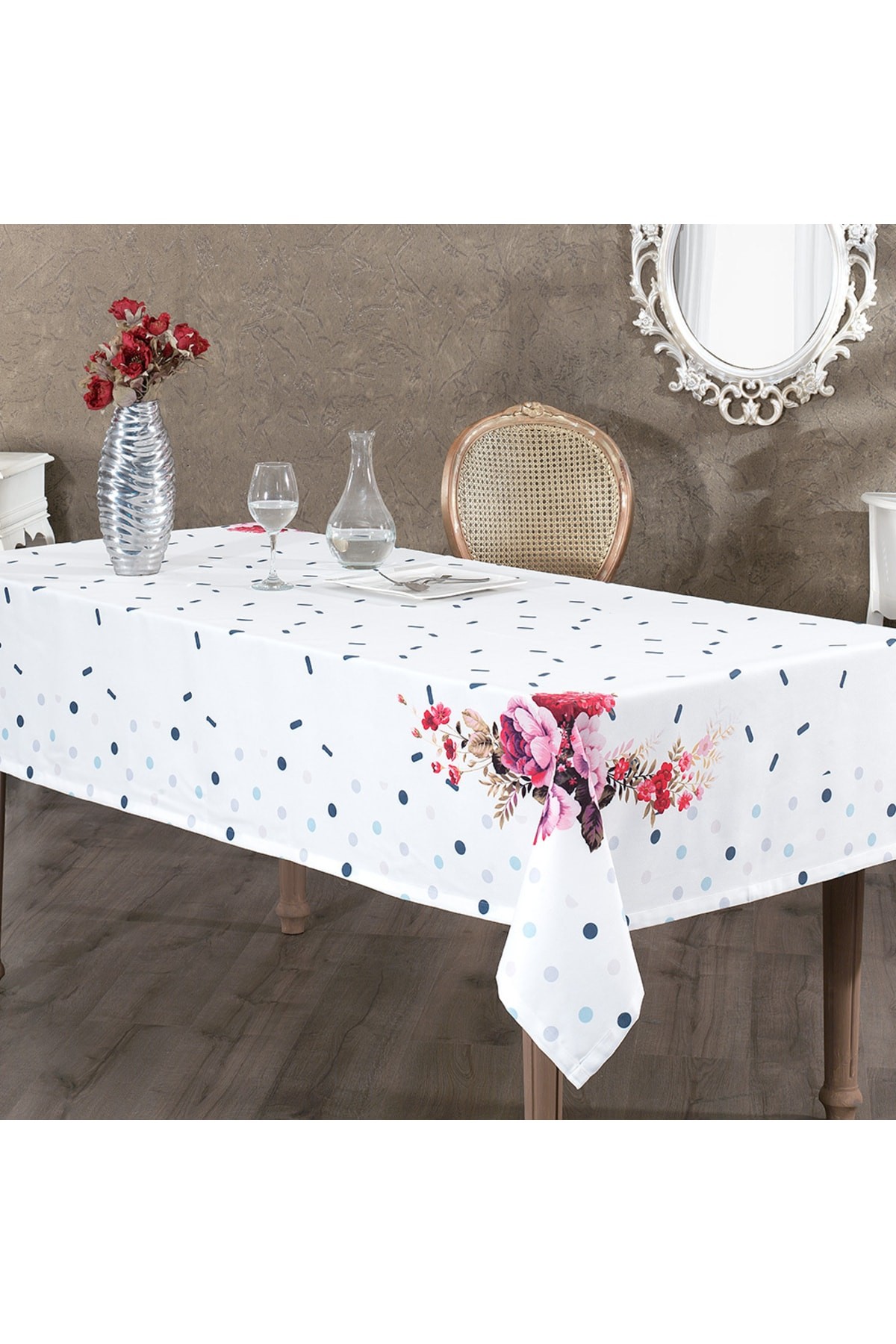 Digital Printed Coral Rose Cream-blue Board Tablecloth