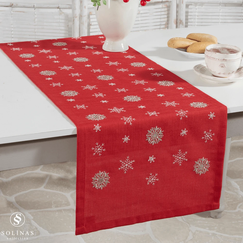 Solinas Collection Mila Gardenya Kumaş Kırmızı Nakışlı Runner