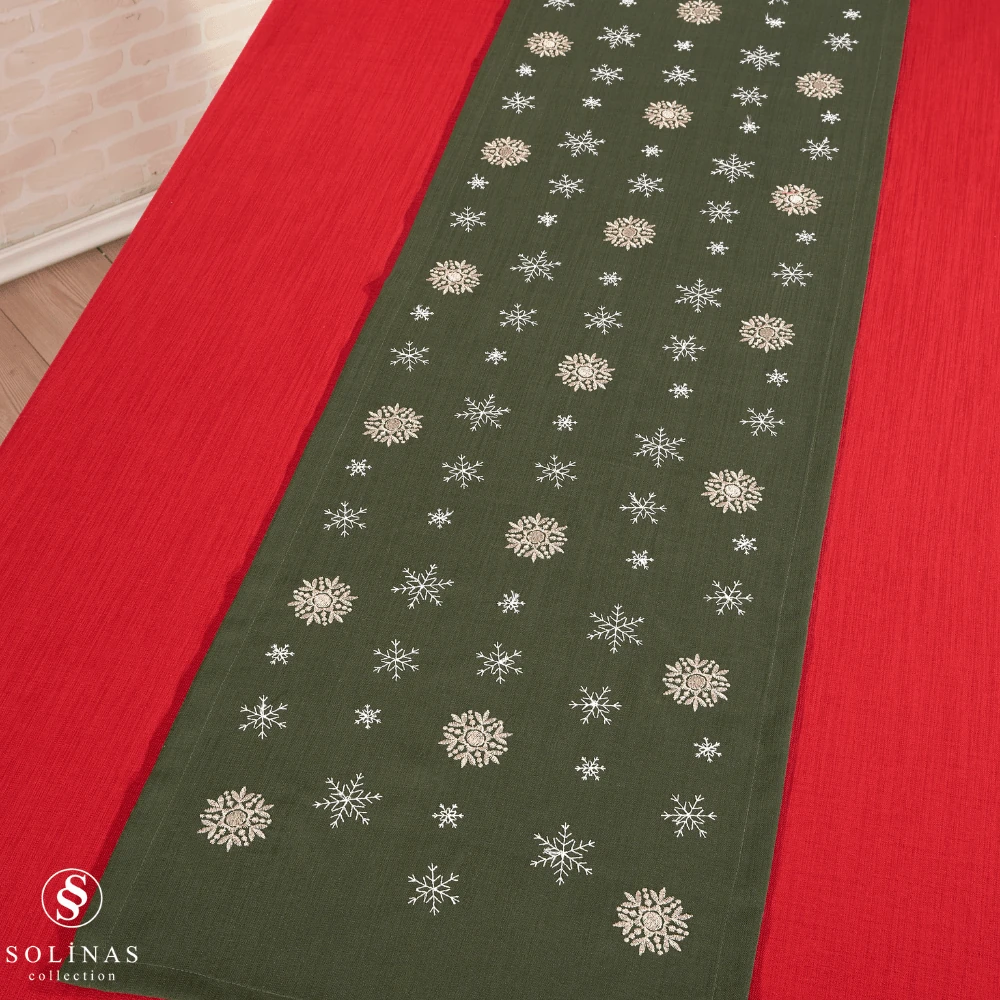 Solinas Collection Mila Gardenya Kumaş 2 Parça Yeşil Masa Örtüsü ve Nakışlı Runner