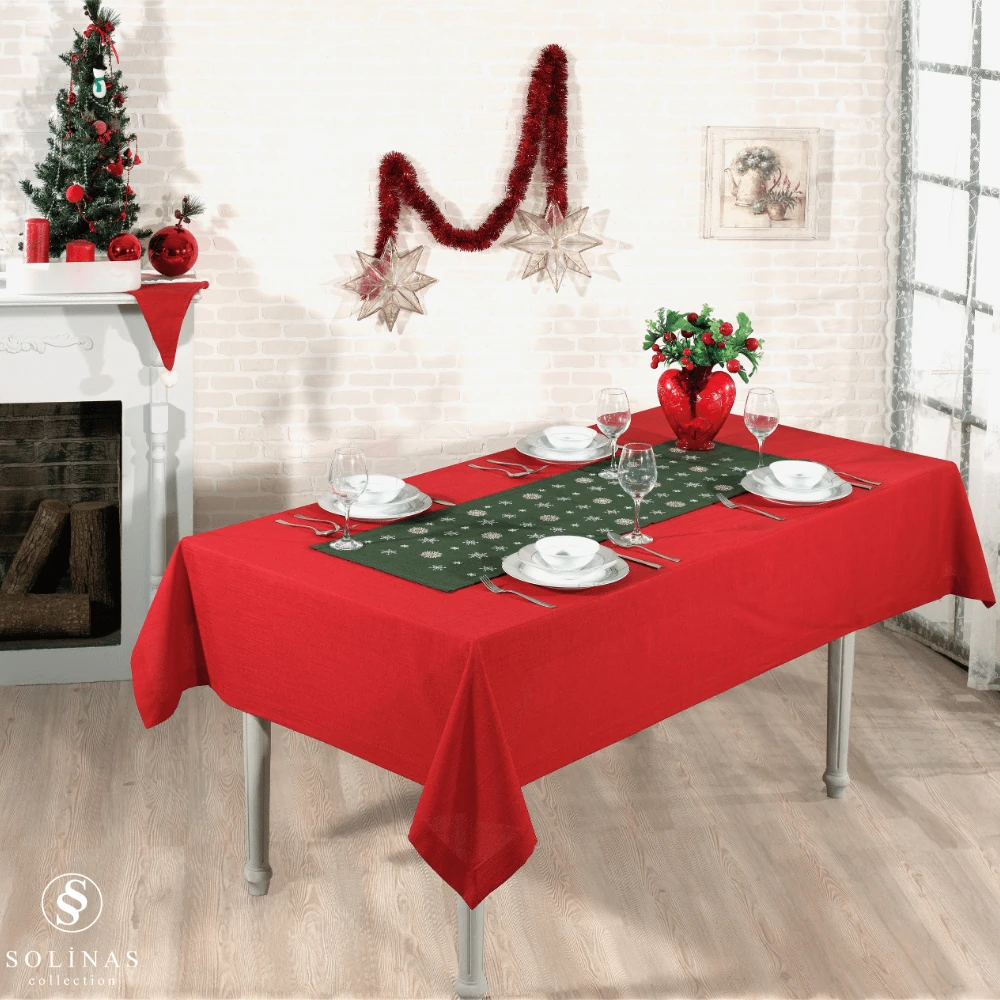 Solinas Collection Mila Gardenya Kumaş 2 Parça Yeşil Masa Örtüsü ve Nakışlı Runner