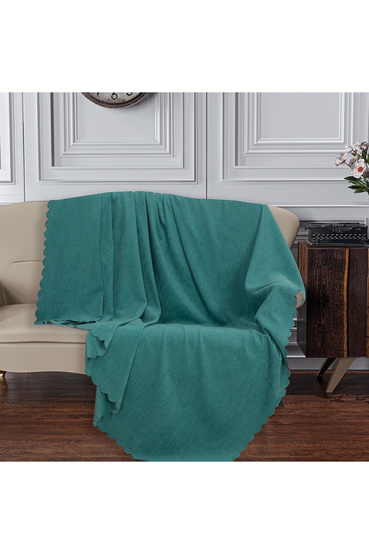 Chenille Sofa Cover - Petrol Green