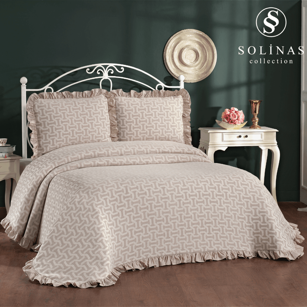 Solinas Collection Miranda Pamuklu Vizon – Krem Çift Kişilik Yatak Örtüsü