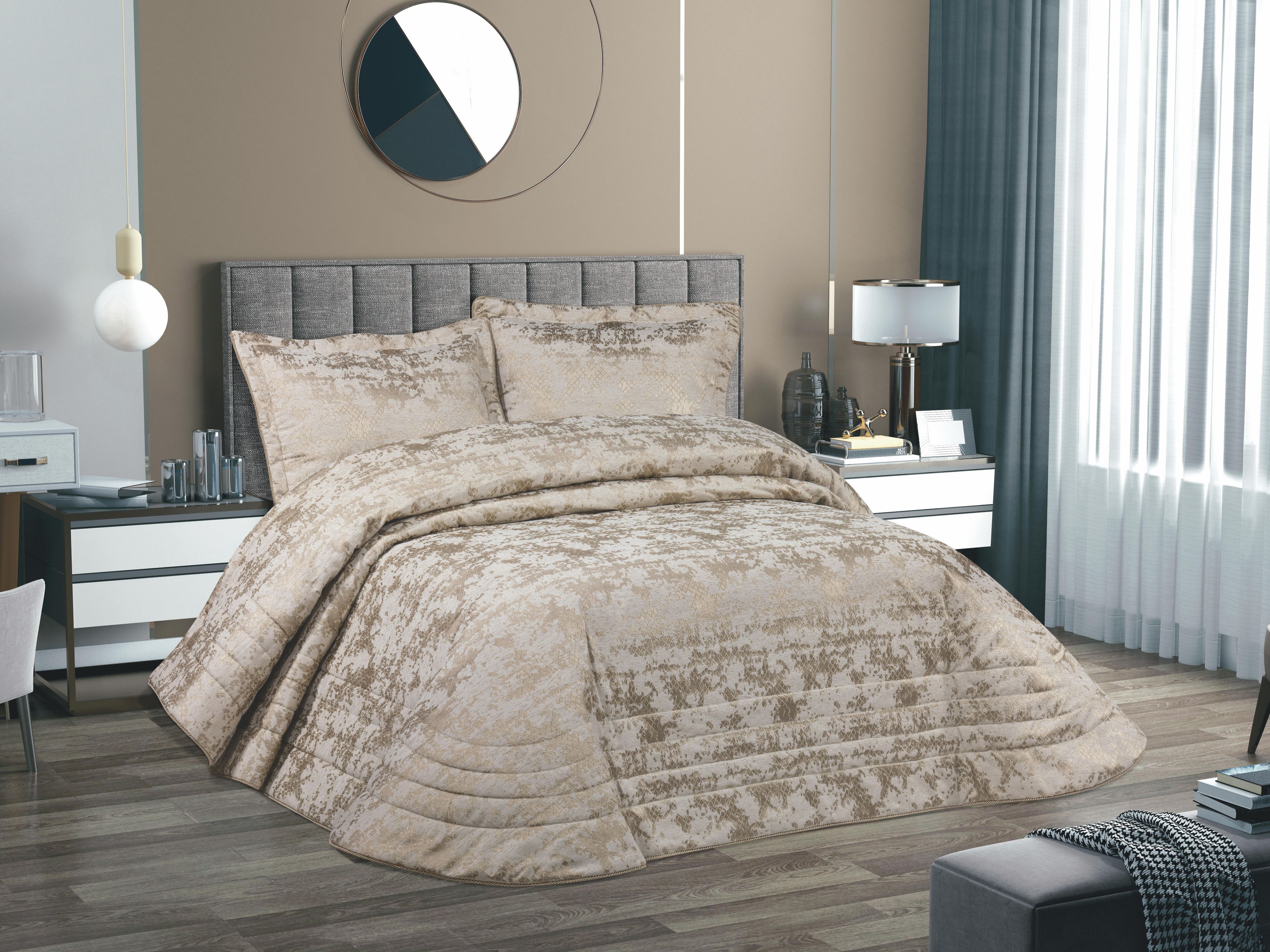 Solinas Collection Valentina Kahve - Gold Simli Çeyizlik Çift Kişilik Yatak Örtüsü