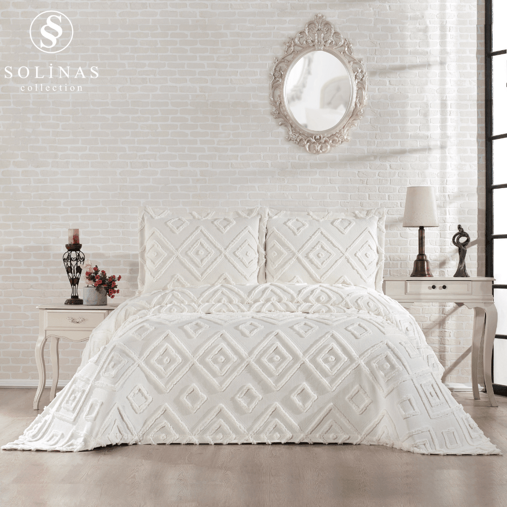 Solinas Collection Larin Krem Çift Kişilik İnce Pike Yatak Örtüsü (250 cm x 250 cm)