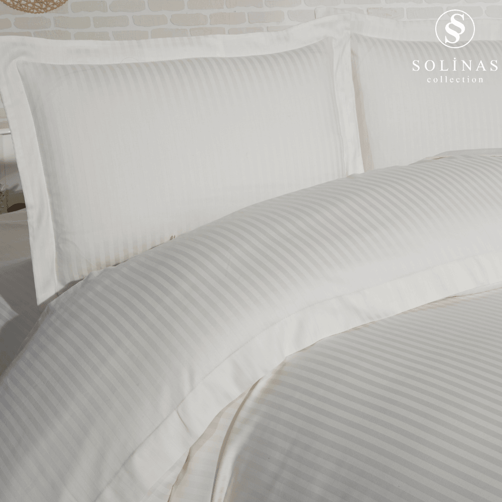 Solinas Collection Natura Çizgili Krem %100 Pamuk Saten Çift Kişilik Nevresim Takımı
