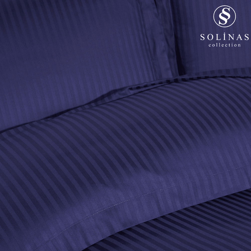 Solinas Collection Noctra Çizgili Lacivert %100 Pamuk Saten Çift Kişilik Nevresim Takımı