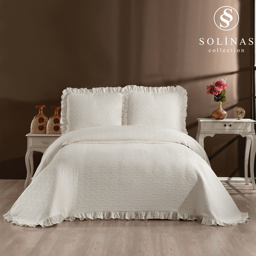 Solinas Collection Miranda Pamuklu Krem Çift Kişilik Yatak Örtüsü