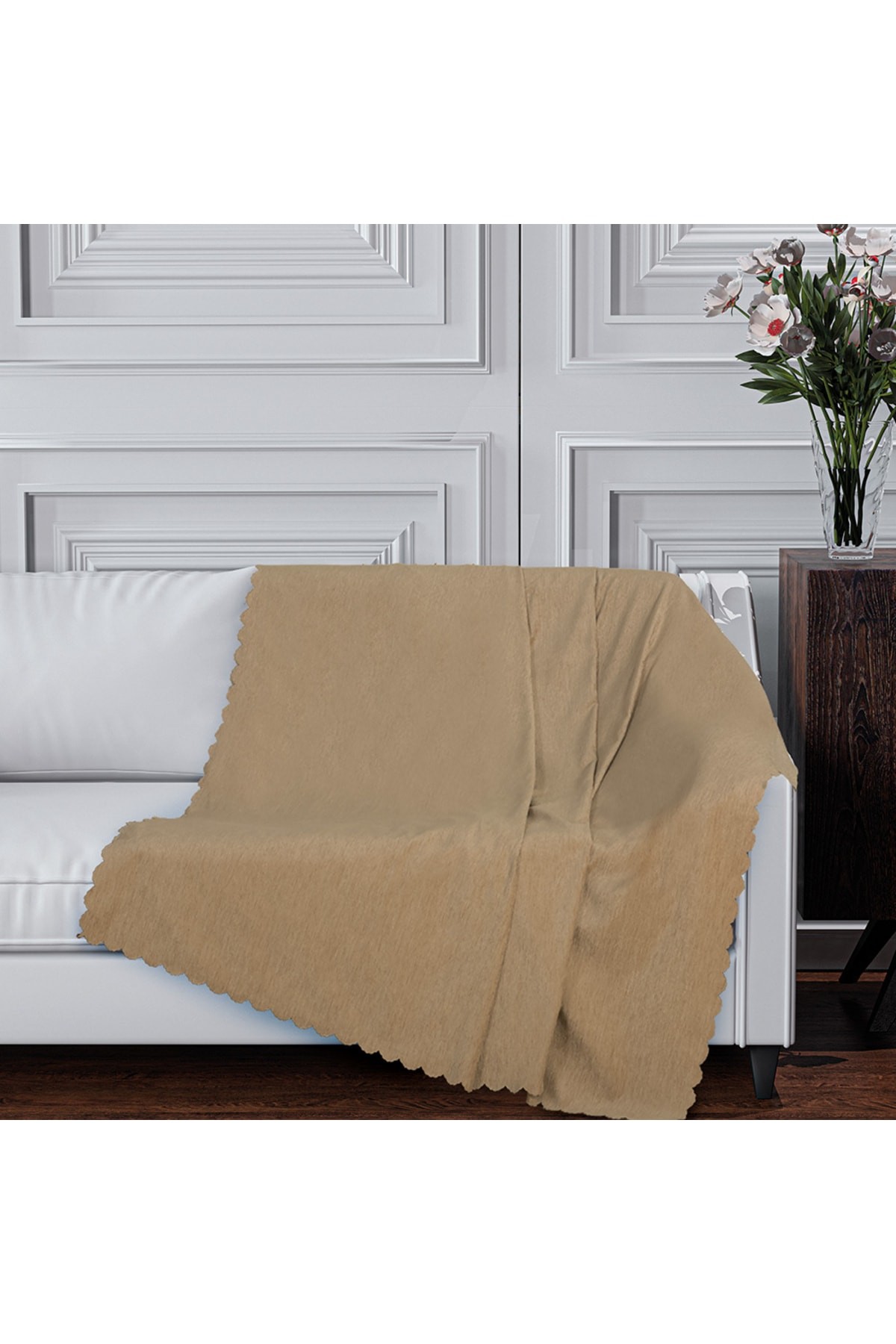 Chenille Sofa Cover Dark Beige