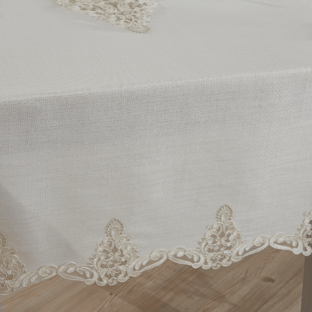 Solinas Collection Venora Linen Kumaş Krem – Taş Nakışlı Masa Örtüsü