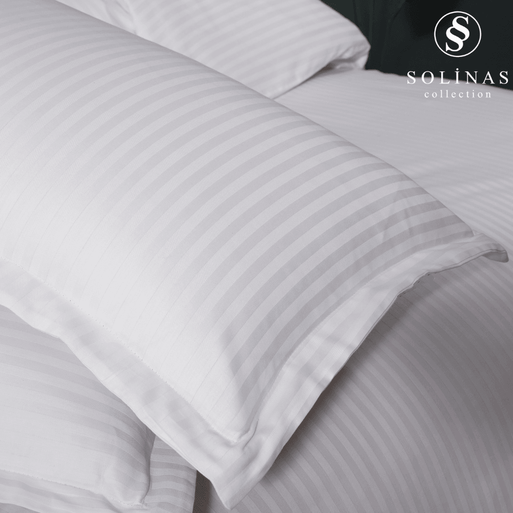 Solinas Collection Lunaria Çizgili Beyaz %100 Pamuk Saten Çift Kişilik Nevresim Takımı