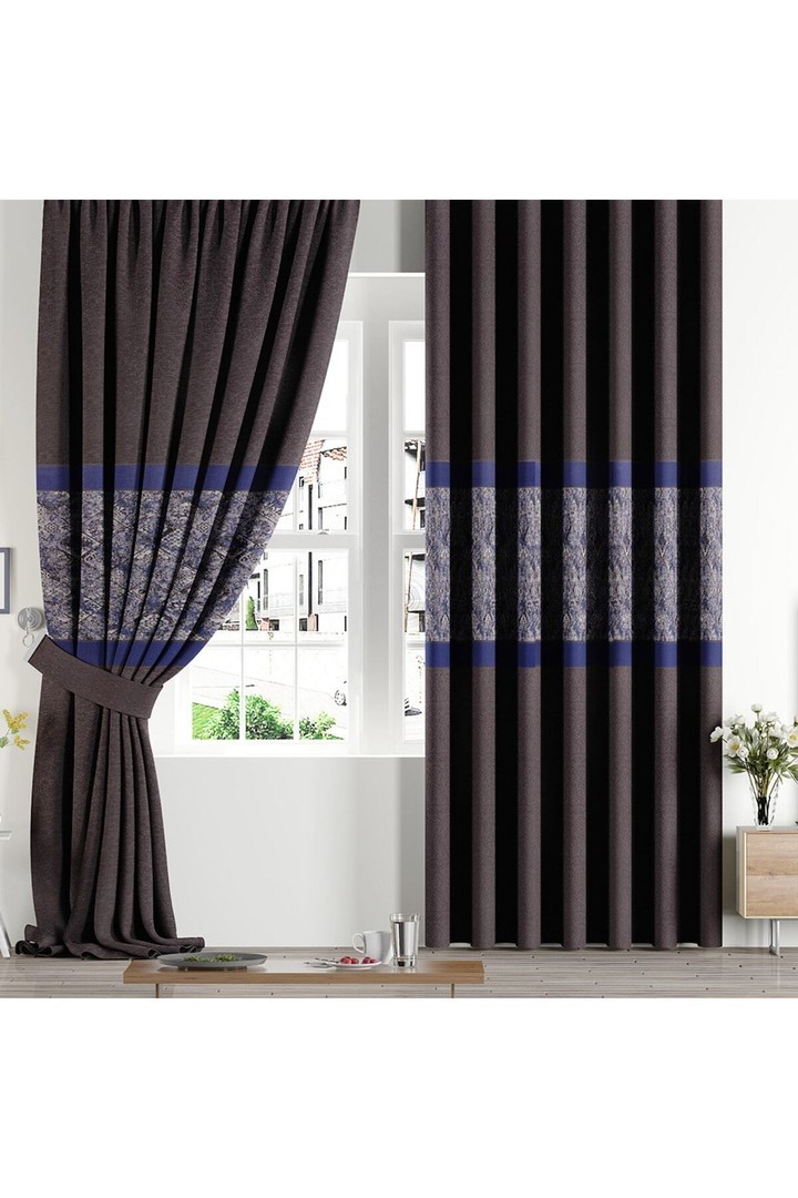 Elegante Eva Blue - Gray Double Dowry Bedspread and Double Sash Curtains