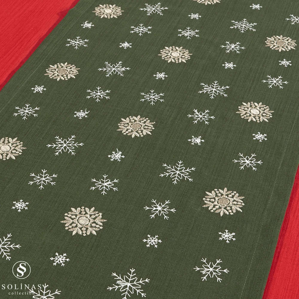 Solinas Collection Mila Gardenya Kumaş 2 Parça Yeşil Masa Örtüsü ve Nakışlı Runner