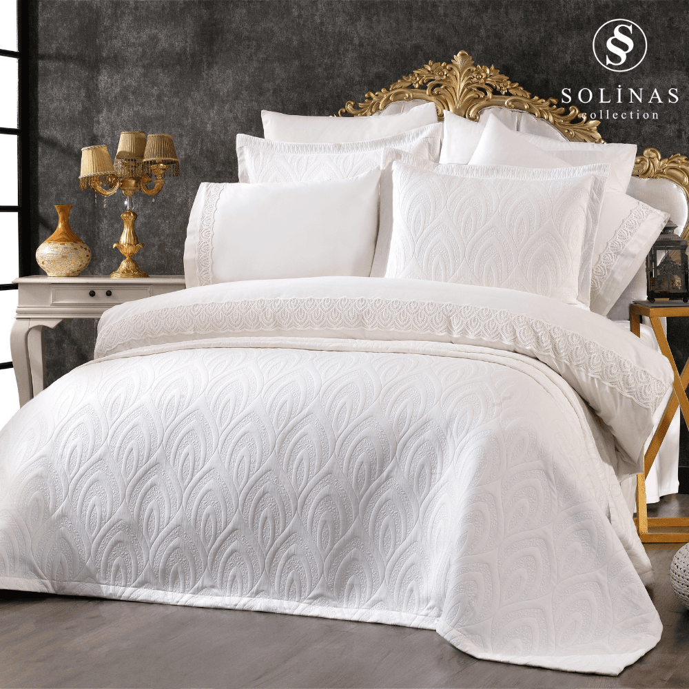 Soldi Perla Cream Double Bedspread and Lace Duvet Cover Set