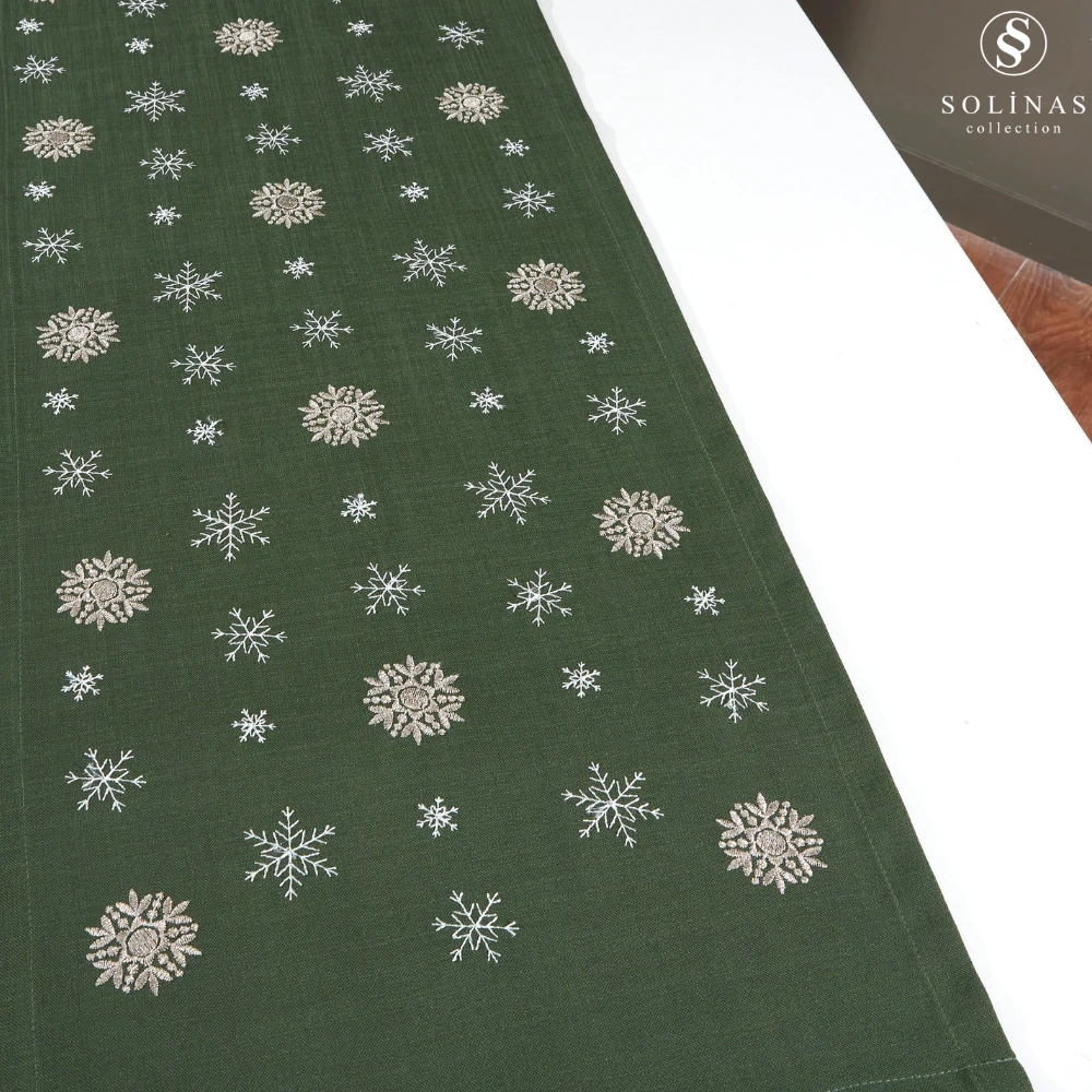 Solinas Collection Mila Gardenya Kumaş Yeşil Nakışlı Runner