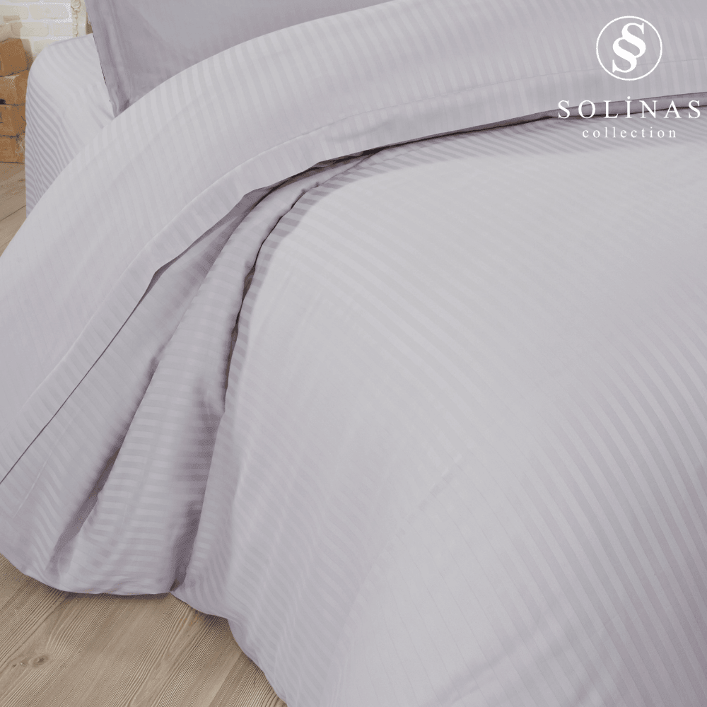 Solinas Collection Grisella Çizgili Gri %100 Pamuk Saten Çift Kişilik Nevresim Takımı