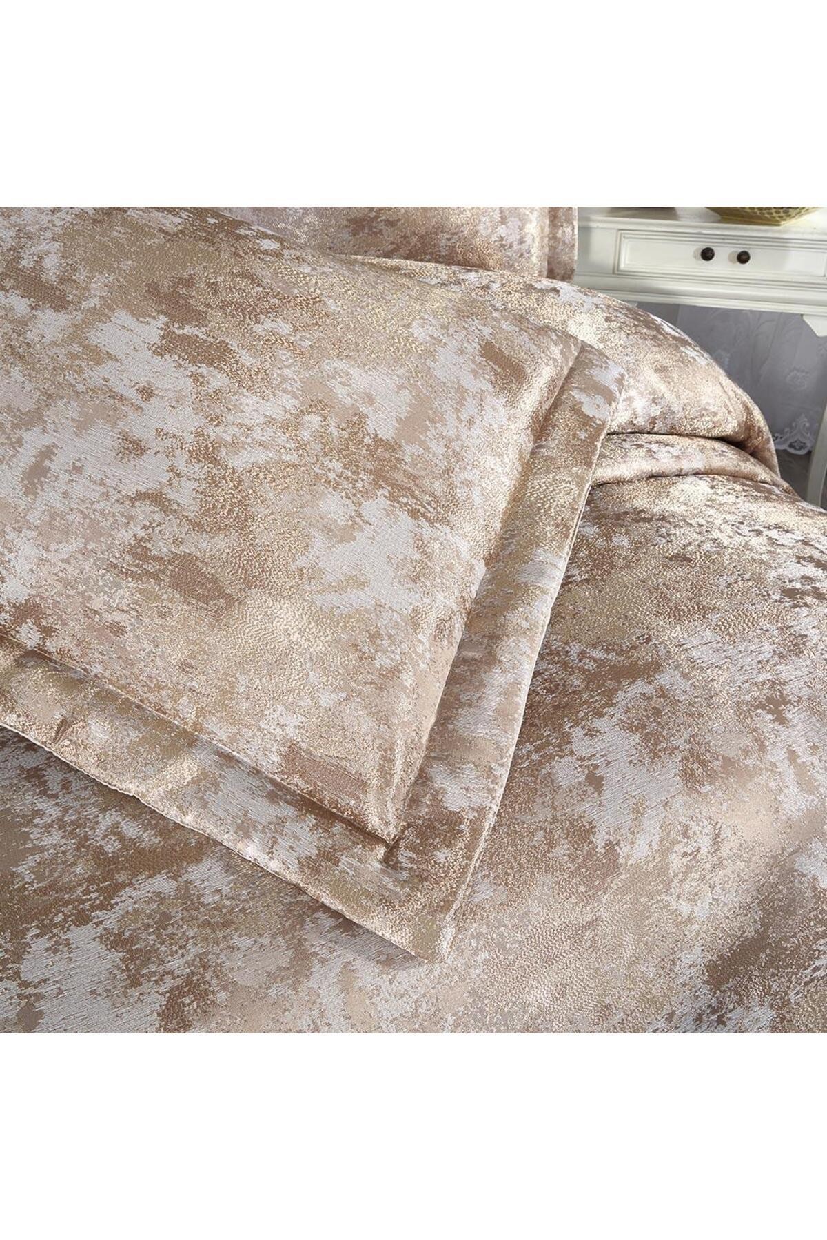 Elegante Viviana Vizon - Gold Çift Kişilik Çeyizlik Yatak Örtüsü