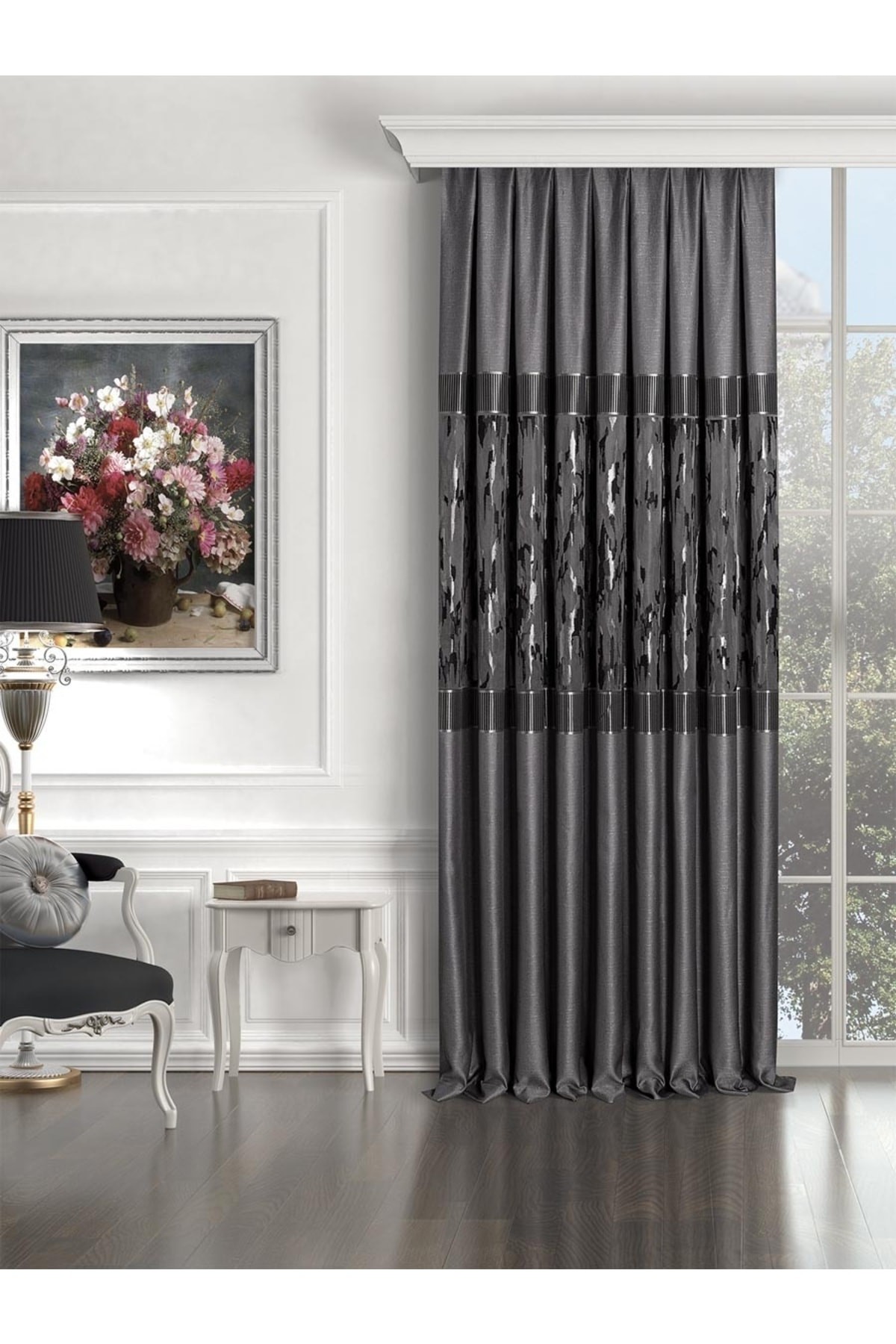 Anthracite Panel 1x3 Closed Pleated Background Curtain