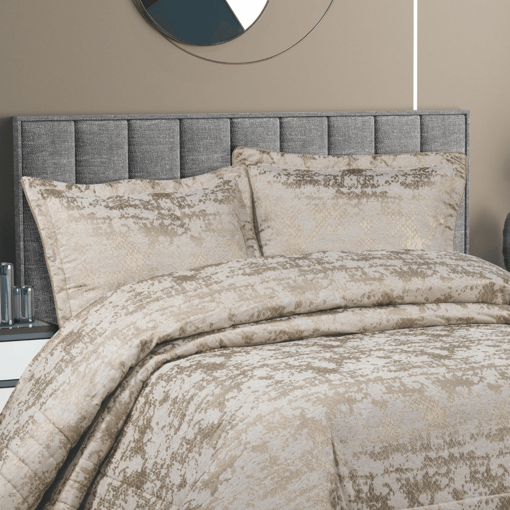 Solinas Collection Valentina Kahve - Gold Simli Çeyizlik Çift Kişilik Yatak Örtüsü