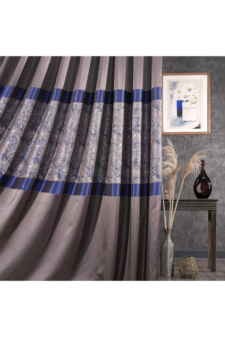 Elegante Eva Blue - Gray Double Dowry Bedspread and Double Sash Curtains