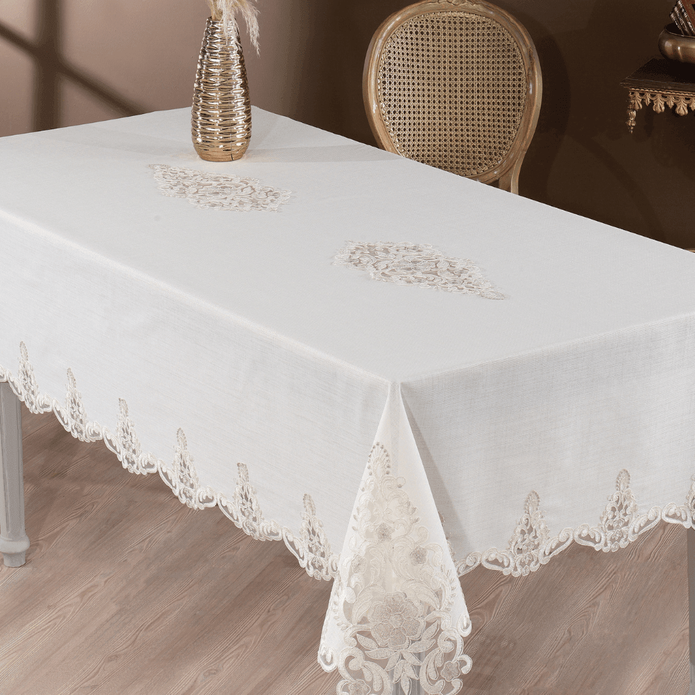 Solinas Collection Venora Linen Kumaş Krem – Taş Nakışlı Masa Örtüsü