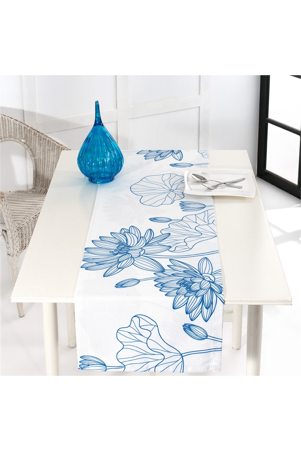 Digital Printed Jasmine Turquoise Runner