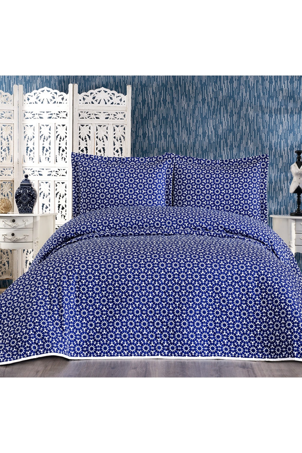 Windmill Navy Blue Digital Printed Double Bedspread