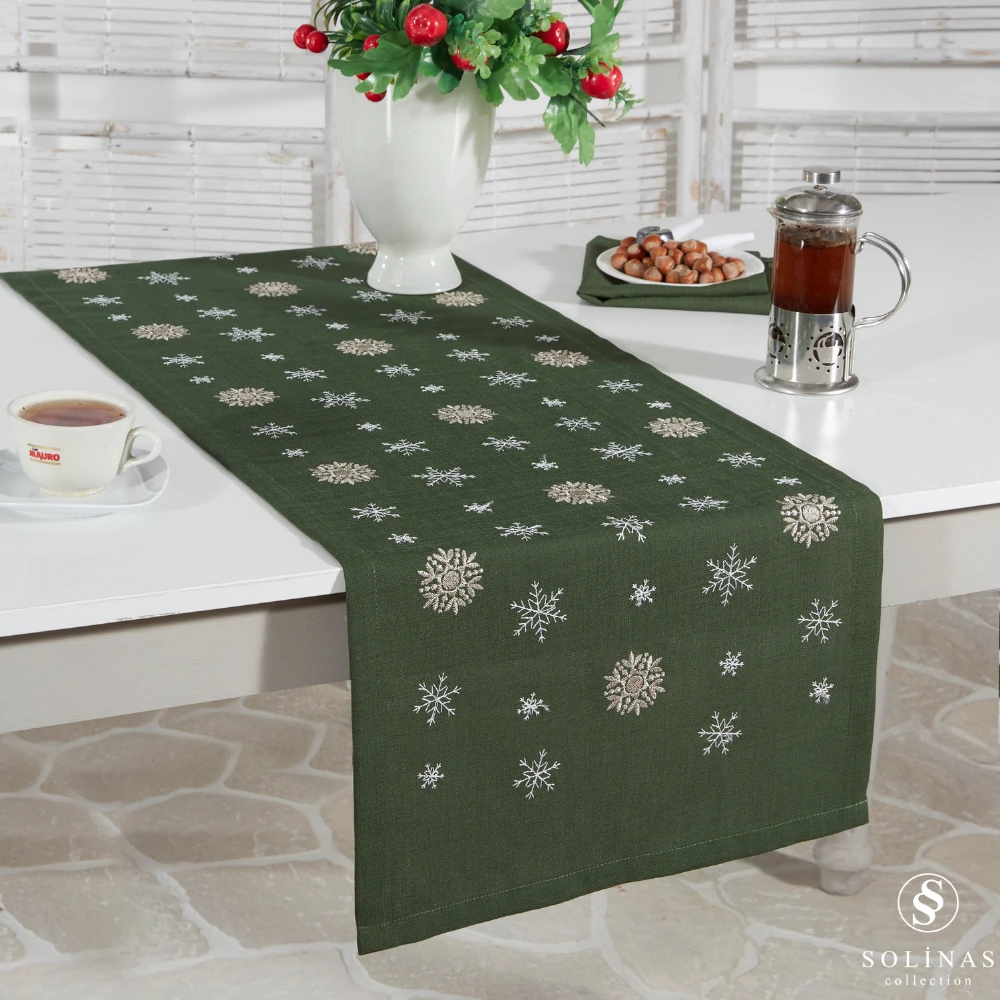 Solinas Collection Mila Gardenya Kumaş Yeşil Nakışlı Runner