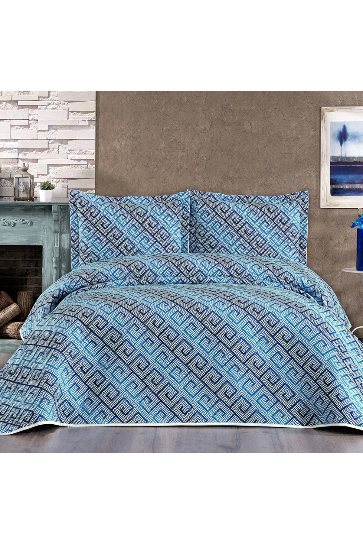 Roman Blue Double Digital Printed Bedspread