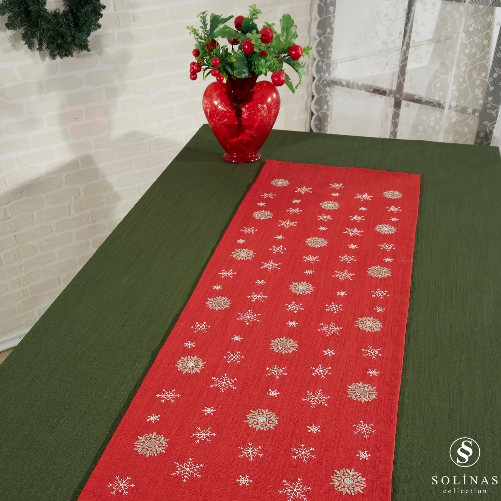 Solinas Collection Mila Gardenya Kumaş 2 Parça Yeşil Masa Örtüsü ve Nakışlı Runner