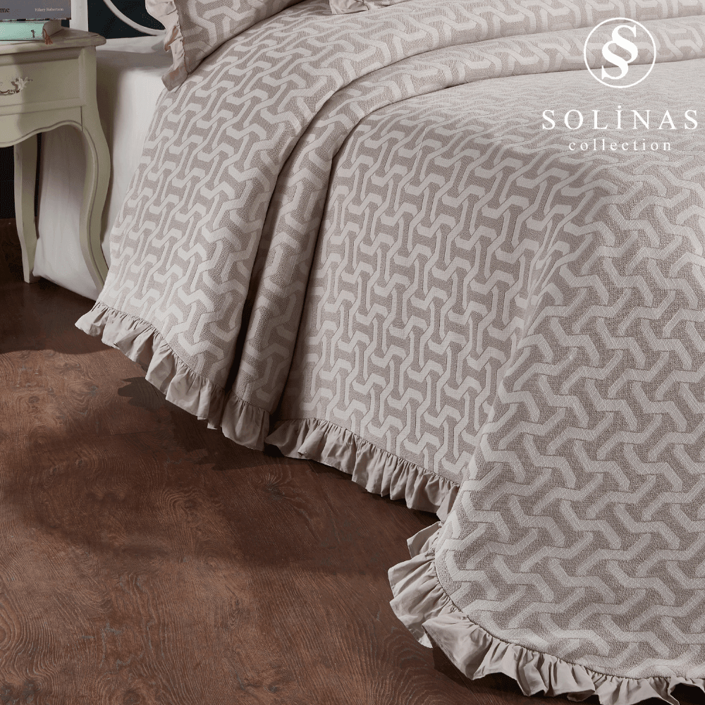 Solinas Collection Miranda Pamuklu Vizon – Krem Çift Kişilik Yatak Örtüsü