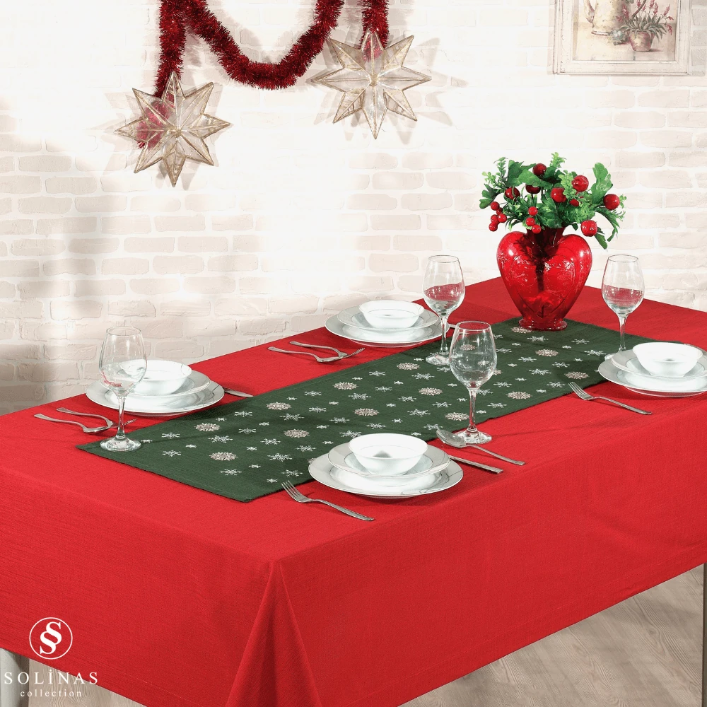 Solinas Collection Mila Gardenya Kumaş 2 Parça Yeşil Masa Örtüsü ve Nakışlı Runner