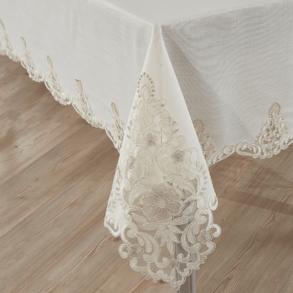 Solinas Collection Venora Linen Kumaş Krem – Taş Nakışlı Masa Örtüsü