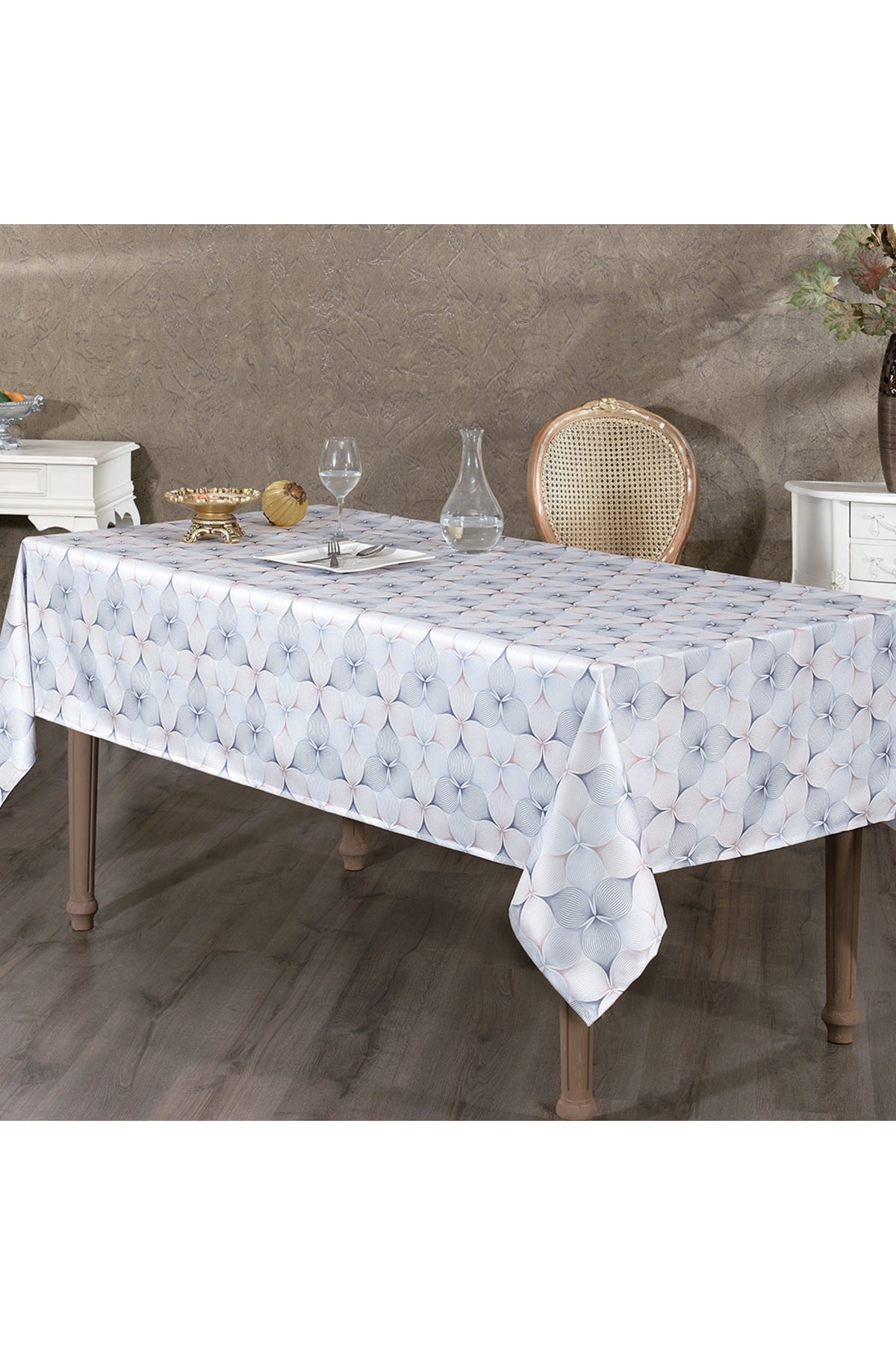Digital Printed Flowers Gray Coffee Tablecloth