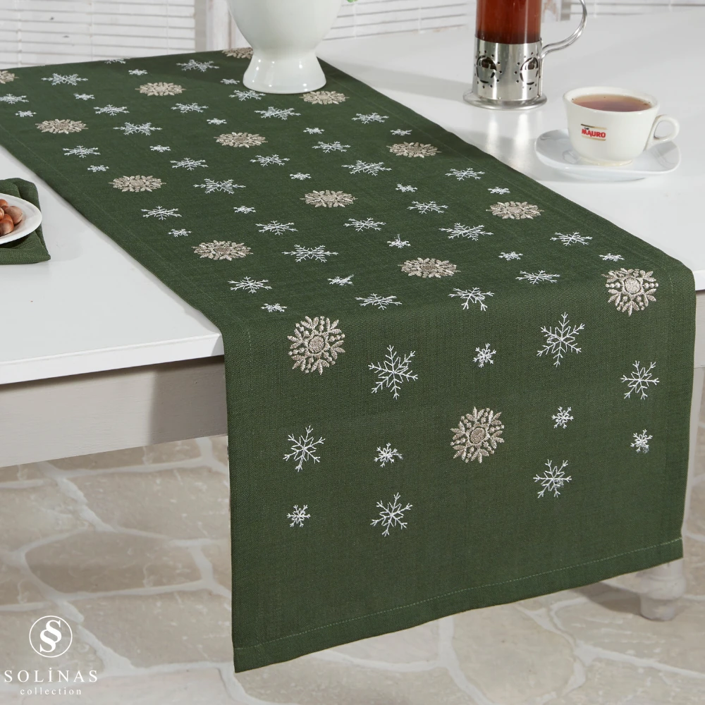 Solinas Collection Mila Gardenya Kumaş Yeşil Nakışlı Runner