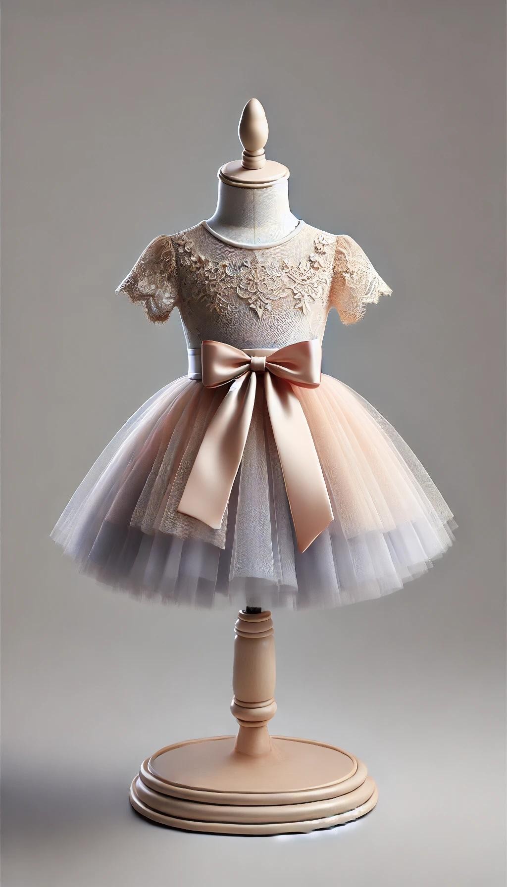 Champagne Colored Child Dress with Lace Detail