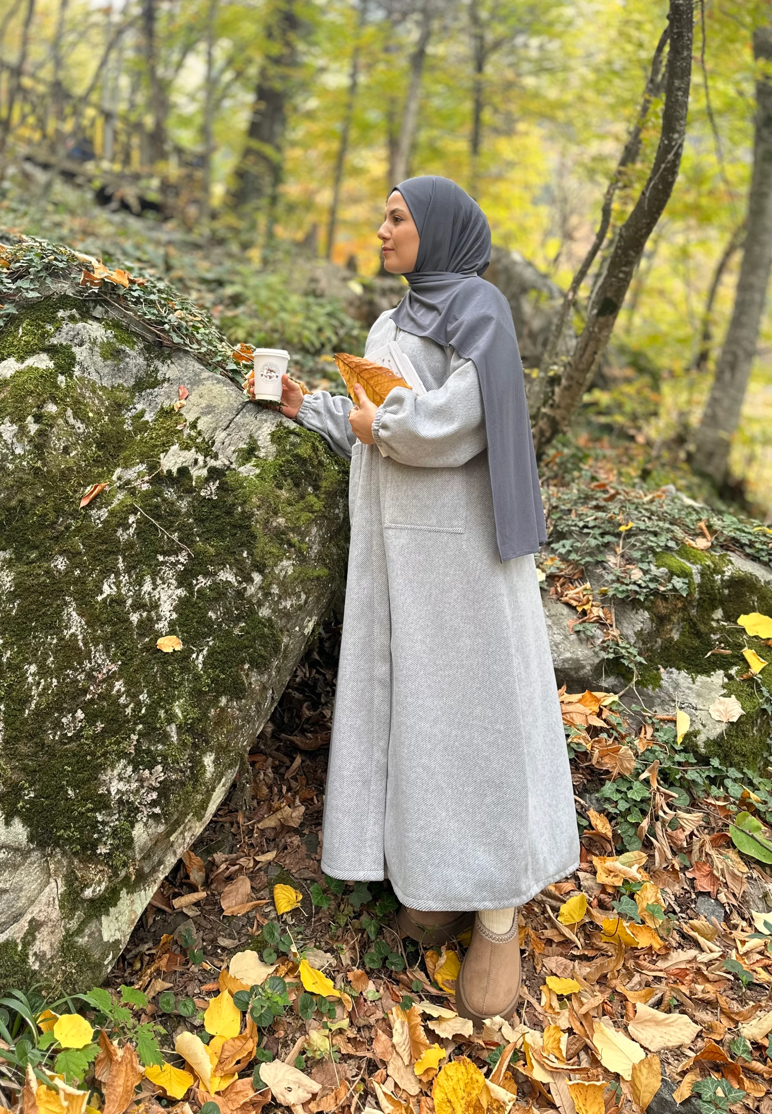 Elmina kaşe kaban (desenli gri)