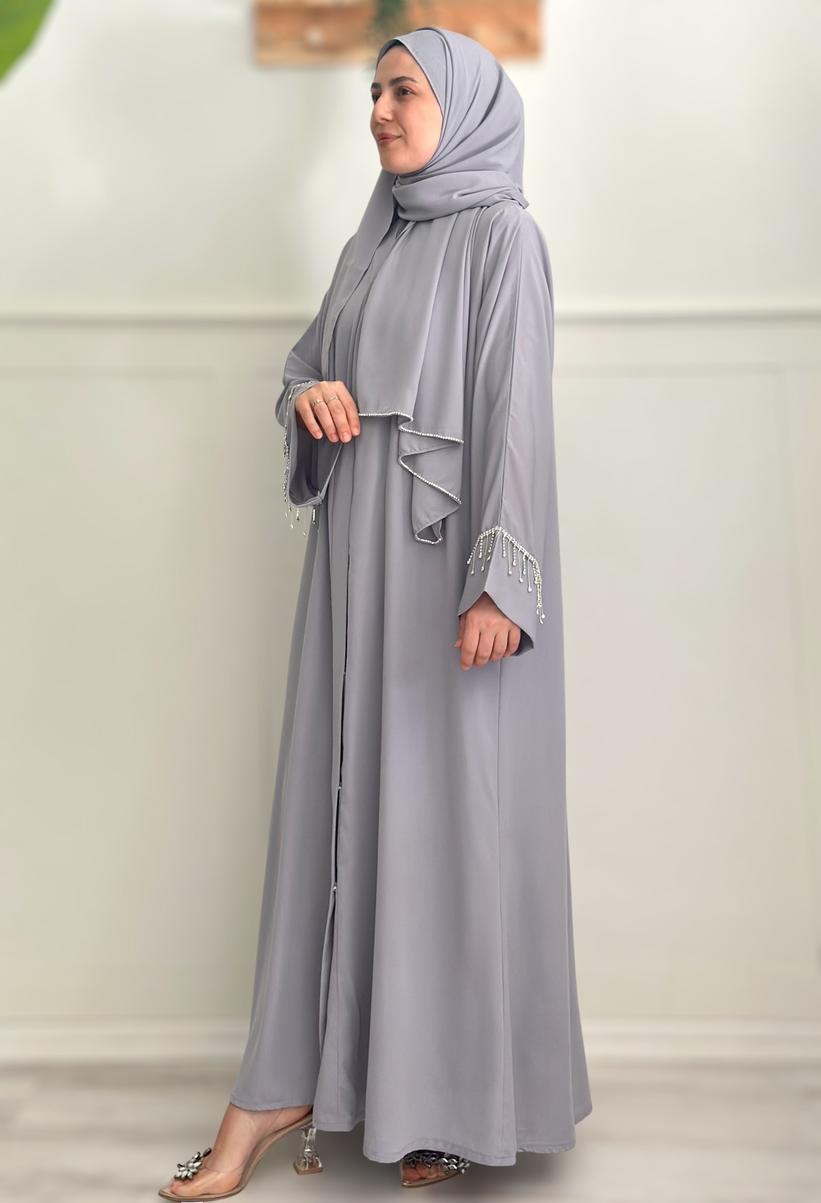 Farah abaya ve şal takım (buz gri)