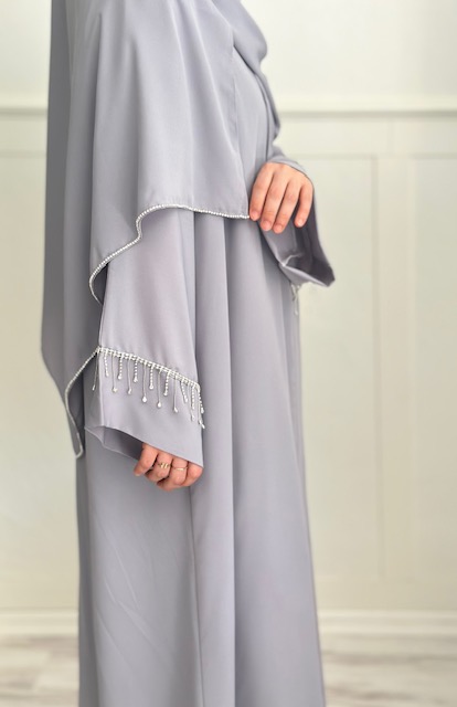Farah abaya ve şal takım (buz gri)