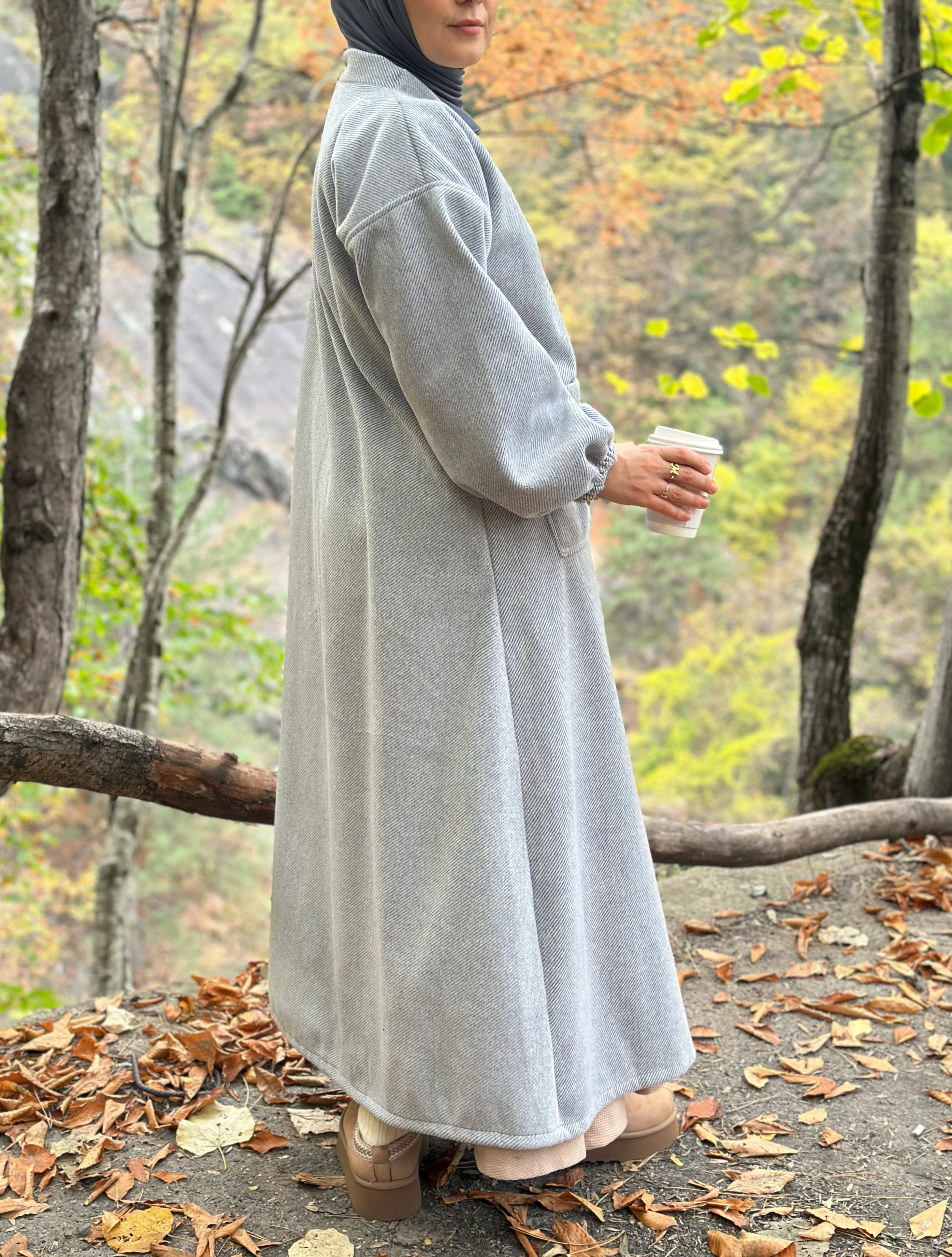 Elmina kaşe kaban (desenli gri)