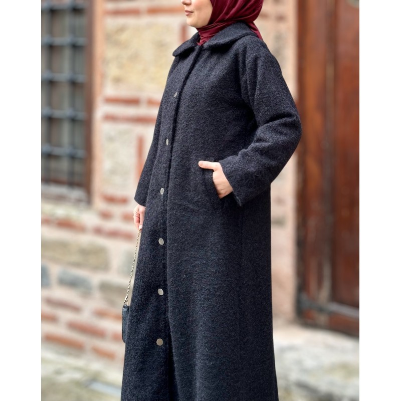 Kırçııllı üst kalite yün kaşe kaban (siyah)