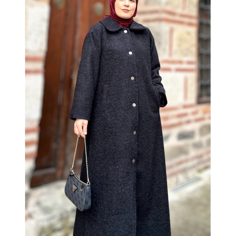 Kırçııllı üst kalite yün kaşe kaban (siyah)