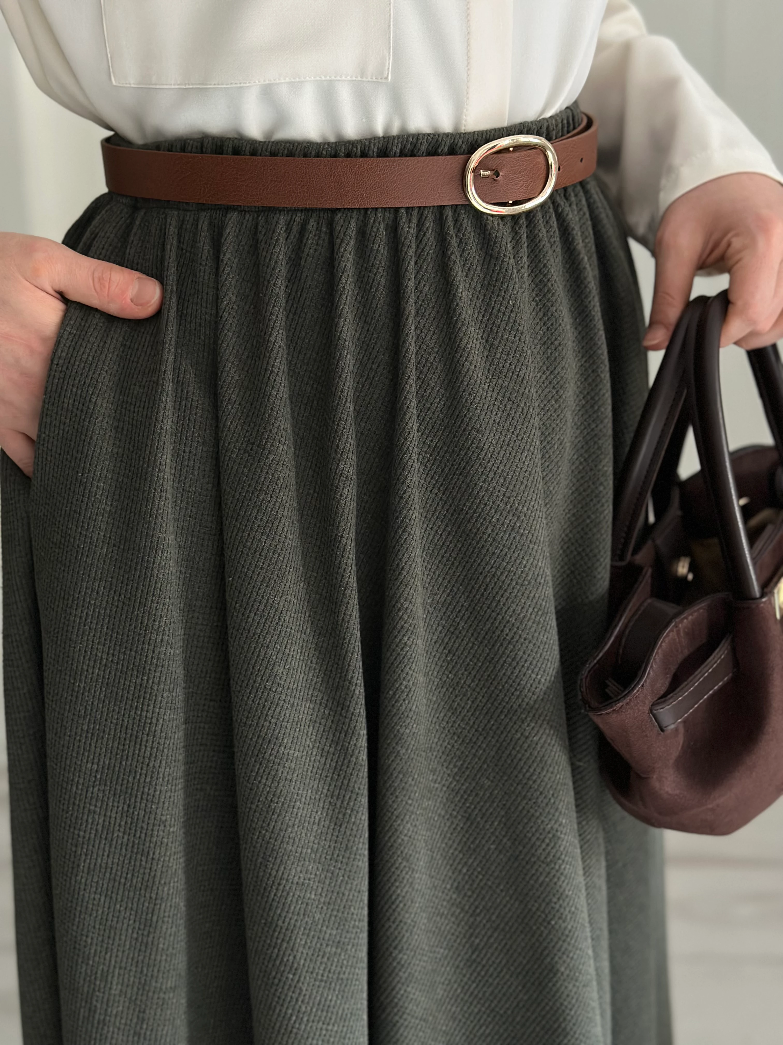 Kiloş triko etek (haki)